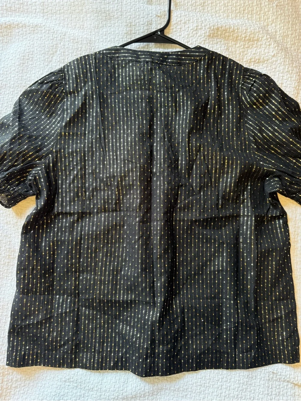J. Crew Black Blouse with Gold Metallic Dots